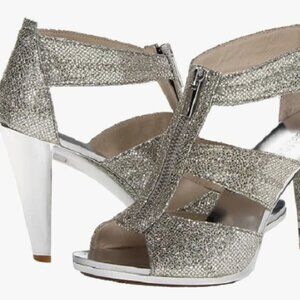 Michael Kors Women's Berkley T Strap Silver Glitter Stiletto Shoes 6.5